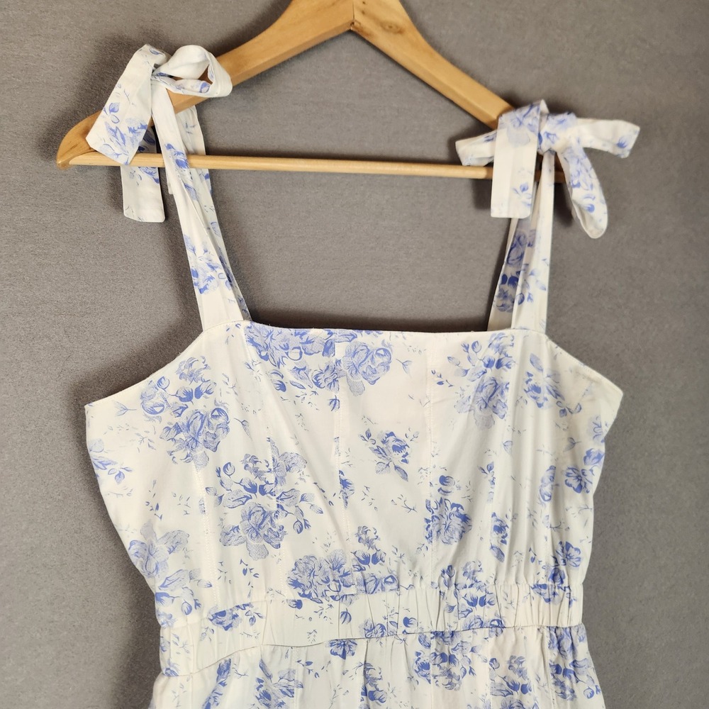 Hyacinth House Tuckernuck Dress Women's L White Blue Floral Chintz Teagan Midi - Picture 4 of 10